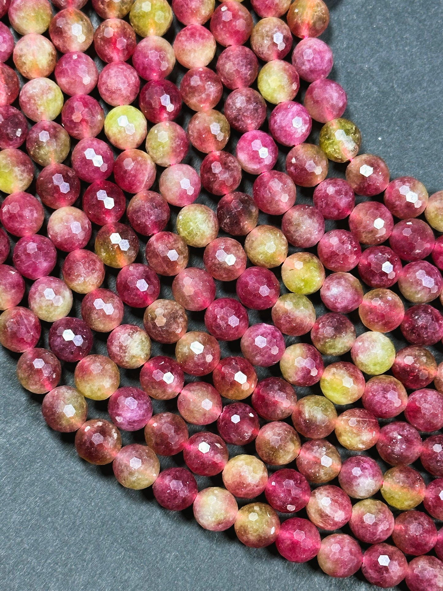 Natural Watermelon Tourmaline Quartz Gemstone Bead Faceted 6mm 8mm 10mm Round Beads, Beautiful Green Red-Pink Color Beads, Great Quality Full Strand 15.5"