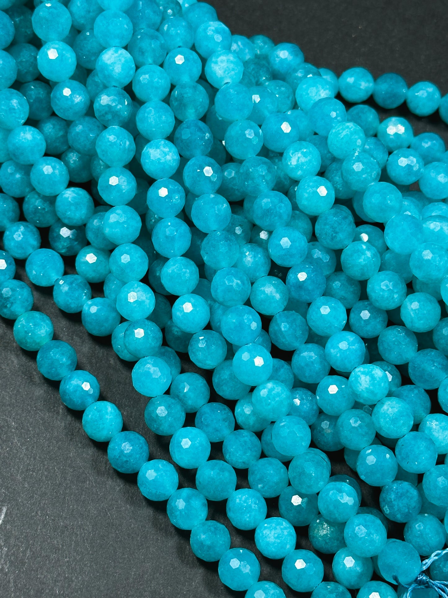 Natural Amazonite Quartz Gemstone Bead Faceted 6mm 8mm 10mm Round Beads, Beautiful Blue Color Amazonite Bead Great Quality Full Strand 15.5"