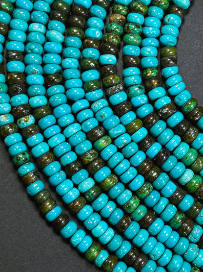 Natural Blue Chinese Turquoise Gemstone Bead 8x5mm Rondelle Shape, Beautiful Blue Brown Color Turquoise Gemstone, Great Quality 15.5" Strand