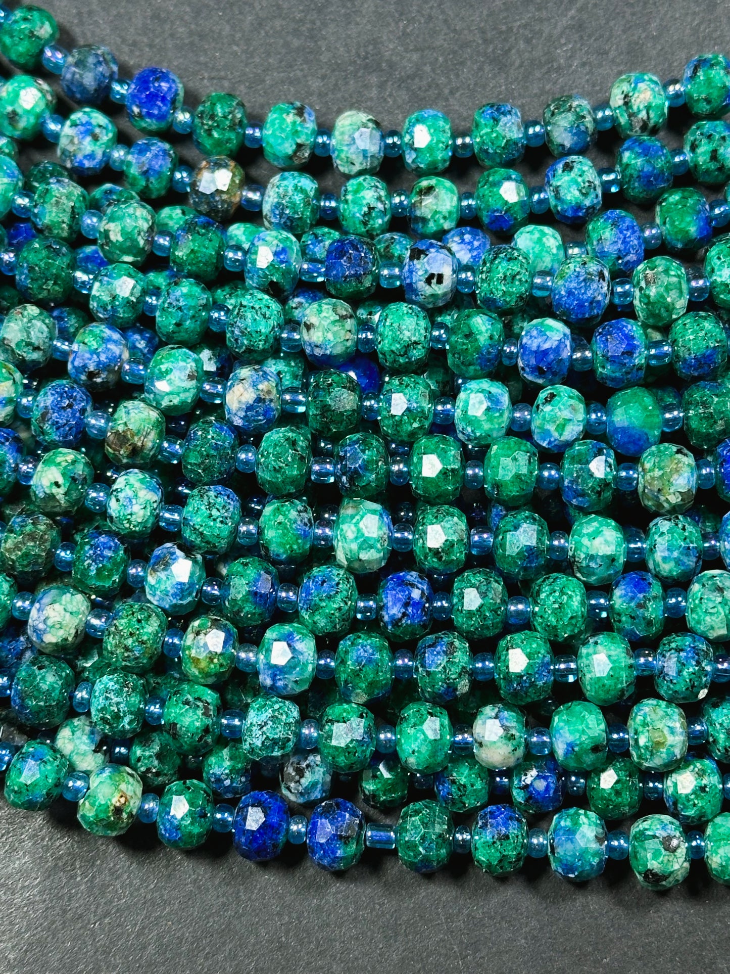 Natural Azurite Gemstone Faceted 8x6mm Rondelle Shape Beads, Beautiful Natural Green Blue Color Azurite Gemstone Beads Great Quality 15.5"