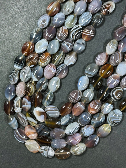 AAA Natural Botswana Agate Gemstone Bead 10x14mm Oval Shape, Beautiful Natural Gray Brown Color Agate, Excellent Quality Full Strand 15.5"