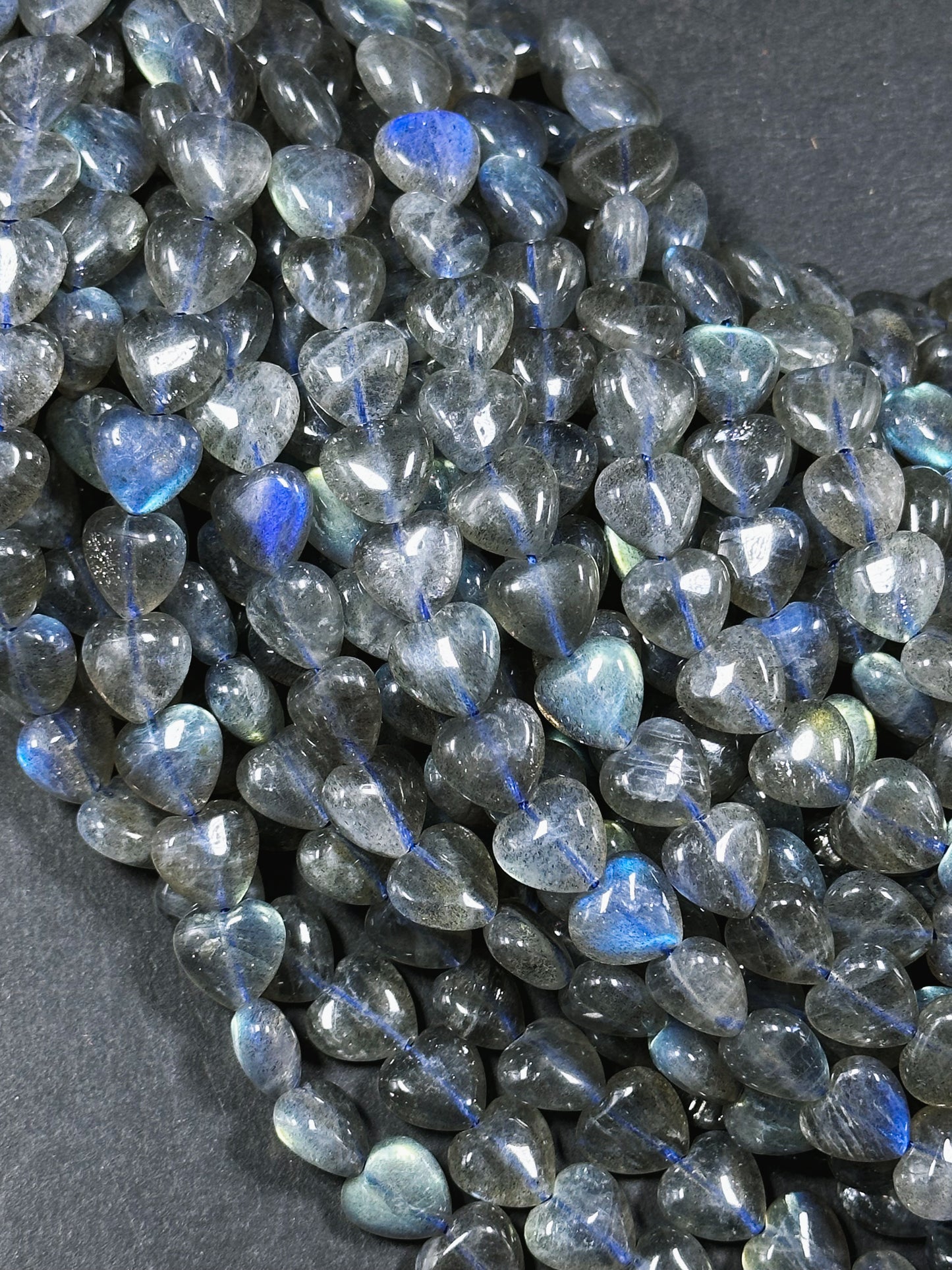 Natural Labradorite Gemstone Bead 10mm Heart Shape, Gorgeous Blue Rainbow Flash Gray Labradorite Bead Excellent Quality Full Strand 15.5"