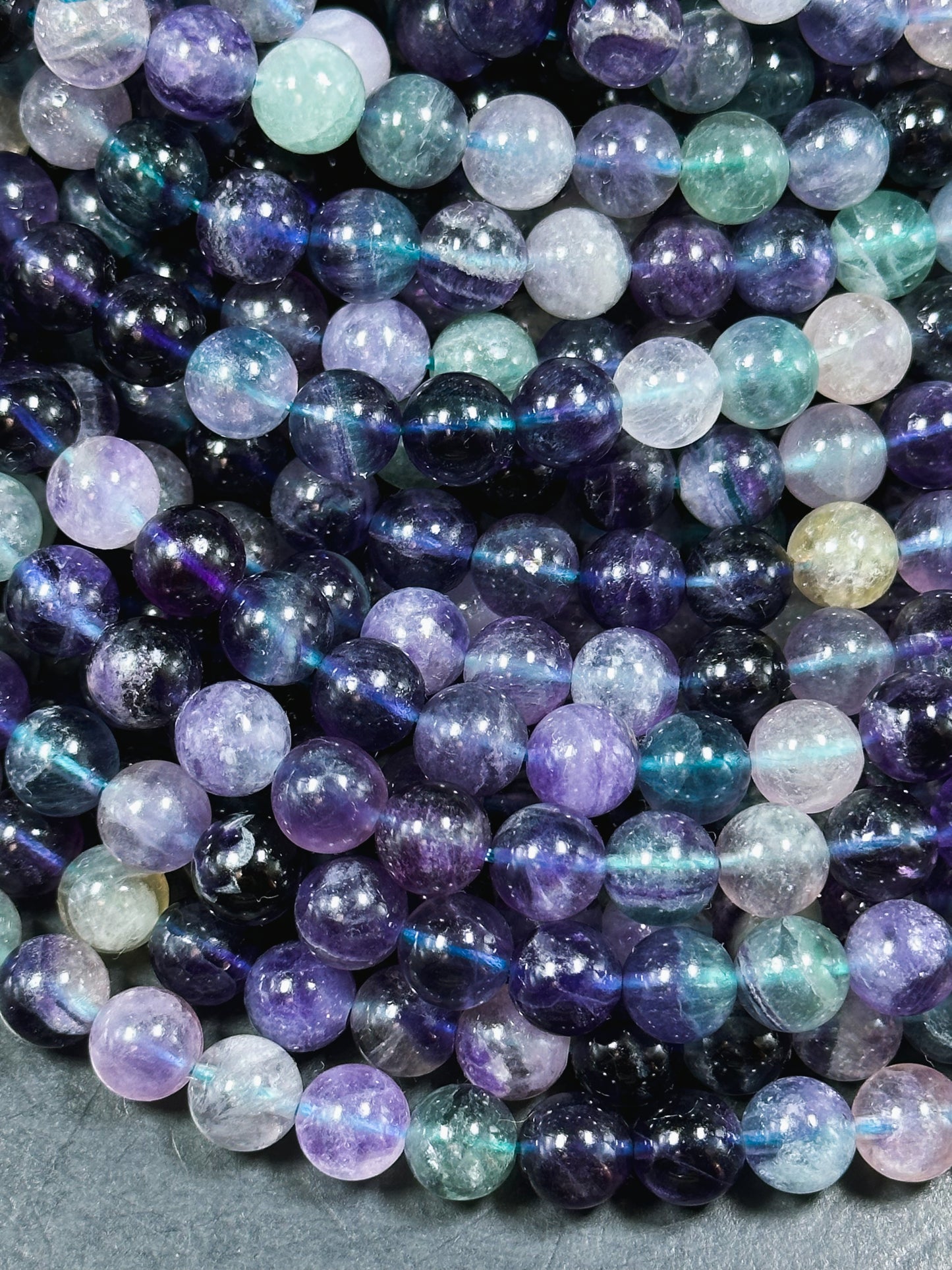 Natural Dark Fluorite Gemstone Bead 6mm 8mm 10mm Round Beads, Gorgeous Natural Multicolor Green Purple Blue Fluorite Beads Full Strand 15.5"