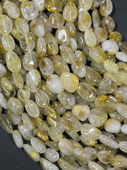 Natural Gold Rutilated Quartz Gemstone Bead Freeform Nugget Shape Bead, Gorgeous Golden Yellow Color Quartz, Great Quality Full Strand 15.5"