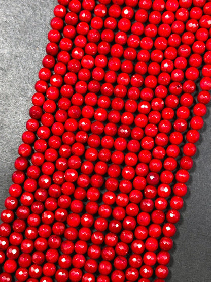 Natural Red Coral Gemstone Bead Faceted 3mm 5mm Round Beads, Beautiful Natural Red Color Bamboo Coral Gemstone Beads, Great Quality 15.5"