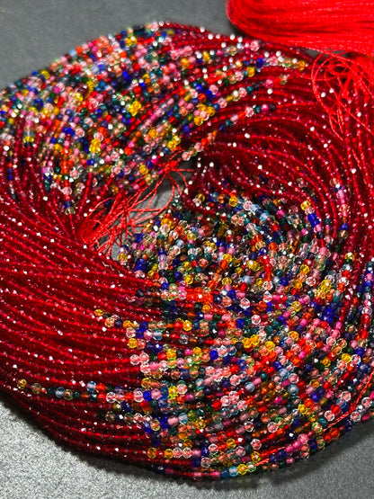 Beautiful Crystal Glass Beads, Faceted 2mm Round Beads, Gorgeous Red Rainbow Color Crystal Glass Beads, Glass Spacer Beads 14"