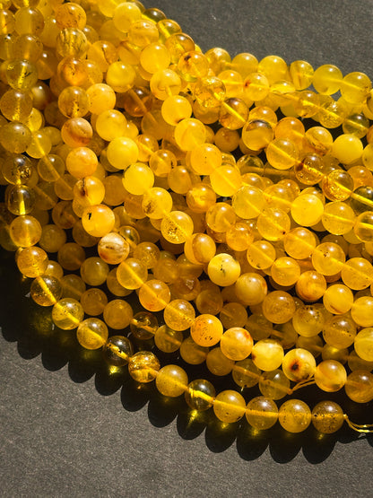 Natural Amber Baltic Gold Gemstone Bead 7-8mm Round Beads, Beautiful Natural Golden Yellow Color Baltic Gold Amber Gemstone Beads Full Strand 15.5"