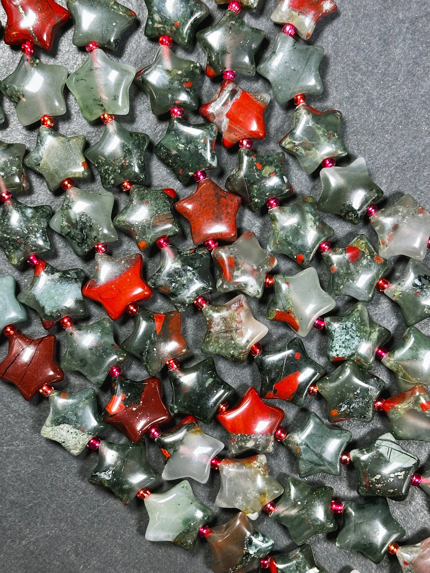 Natural African Bloodstone Gemstone Bead 15mm Star Shape, Gorgeous Natural Gray Red Color Bloodstone Beads, Great Quality Full Strand 15.5"