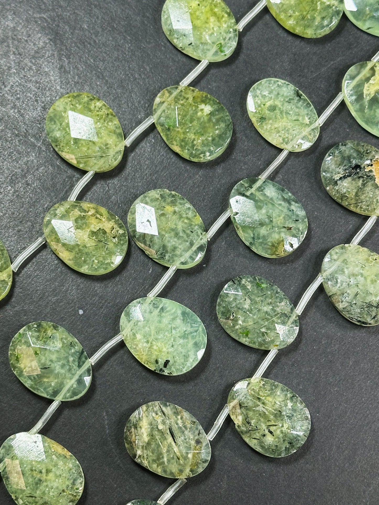 Natural Prehnite Gemstone Bead Faceted 26x19mm Teardrop Shape, Beautiful Natural Green Prehnite w/ Epidote Gemstone Beads, Full Strand 15.5"