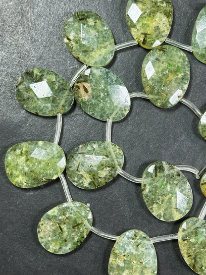 Natural Prehnite Gemstone Bead Faceted 26x19mm Teardrop Shape, Beautiful Natural Green Prehnite w/ Epidote Gemstone Beads, Full Strand 15.5"