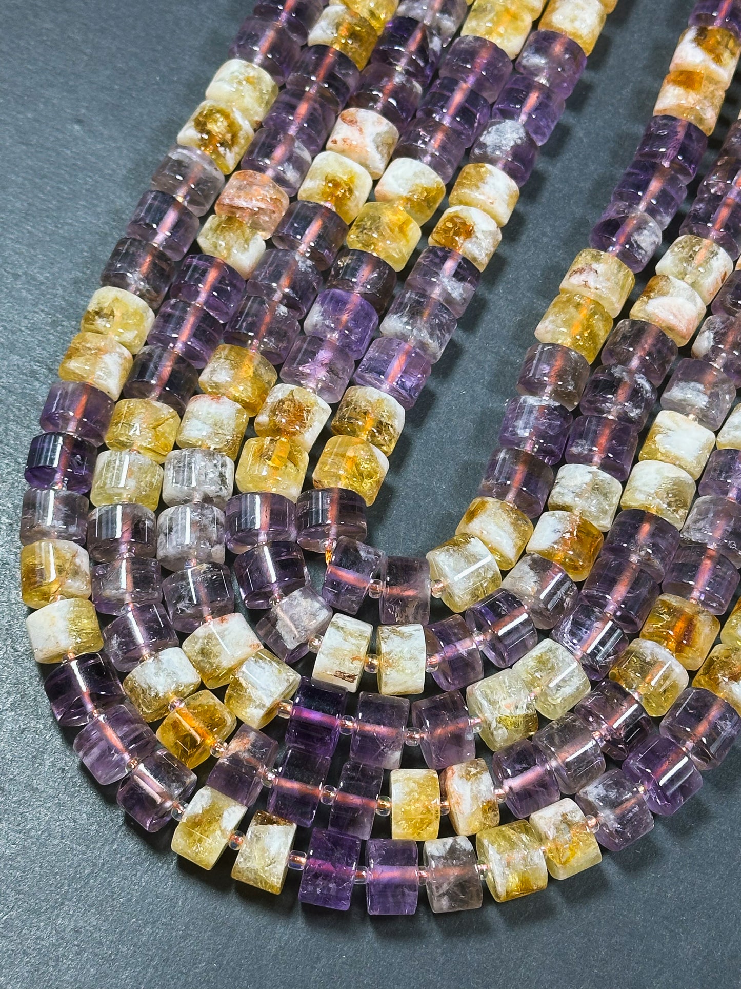 Natural Ametrine Gemstone Beads 11x8mm Cylinder Rondelle Beads, Gorgeous Natural Purple Orange Color Ametrine Beads, Excellent Quality 15.5"