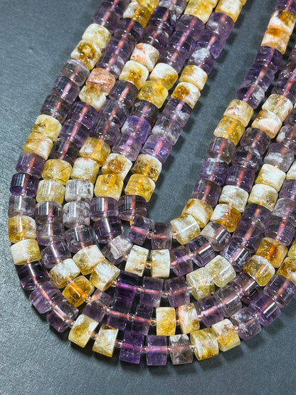 Natural Ametrine Gemstone Beads 11x8mm Cylinder Rondelle Beads, Gorgeous Natural Purple Orange Color Ametrine Beads, Excellent Quality 15.5"