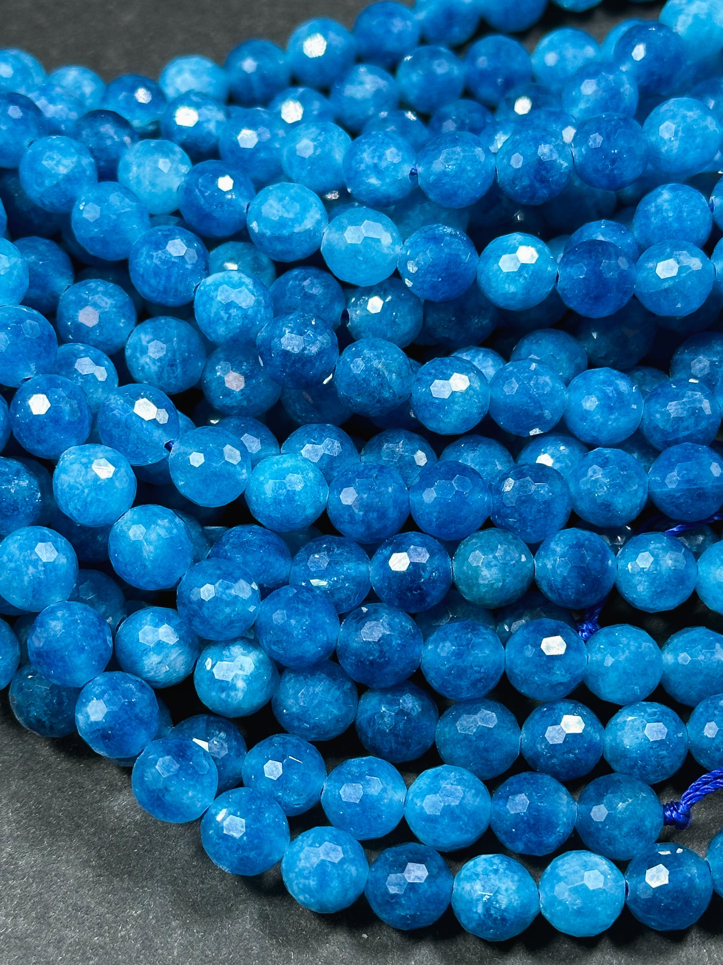 Natural Apatite Quartz Gemstone Bead Faceted 6mm 8mm Round Bead, Beautiful Natural Blue Color Apatite Quartz Gemstone Beads, Full Strand 15.5"