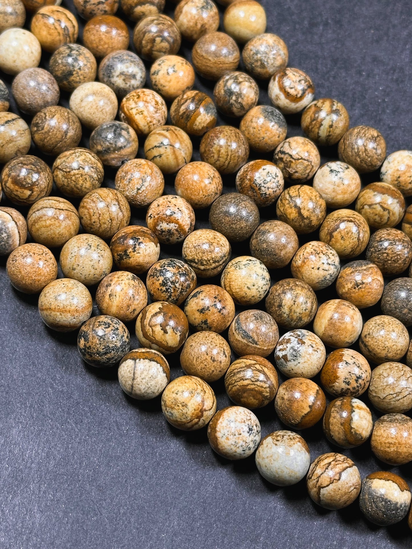 Natural Picture Jasper Gemstone 4mm 6mm 8mm 10mm Round Beads, Beautiful Natural Brown Tan Color Picture Jasper Gemstone Beads 15.5" Strand