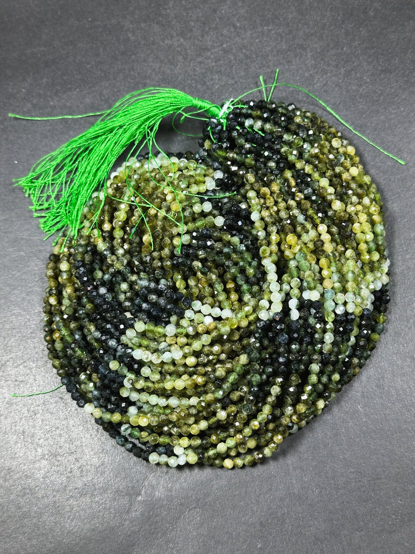 AAA Natural Green Tourmaline Gemstone Bead Faceted 4mm Round Beads, Beautiful Natural Multi Green Tourmaline Beads Excellent Quality 15.5"