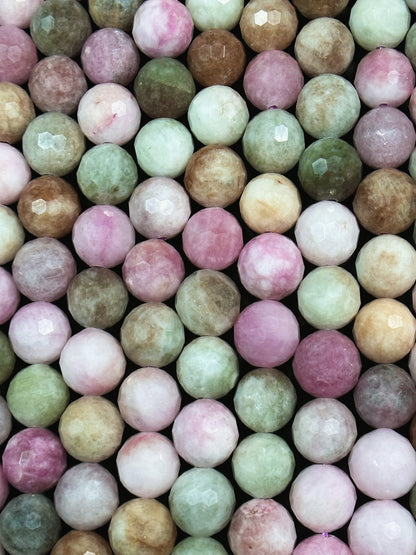 Natural Alashan Chalcedony Gemstone Bead Faceted 6mm 8mm 10mm Round Beads, Beautiful Multicolor Pink Green Brown Color Alxa Stone Bead 15.5"