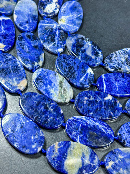 NATURAL Sodalite Gemstone Bead 51x30mm Oval Shape Bead, Beautiful Natural Blue White Color Sodalite Gemstone Loose Beads Full Strand 15.5"