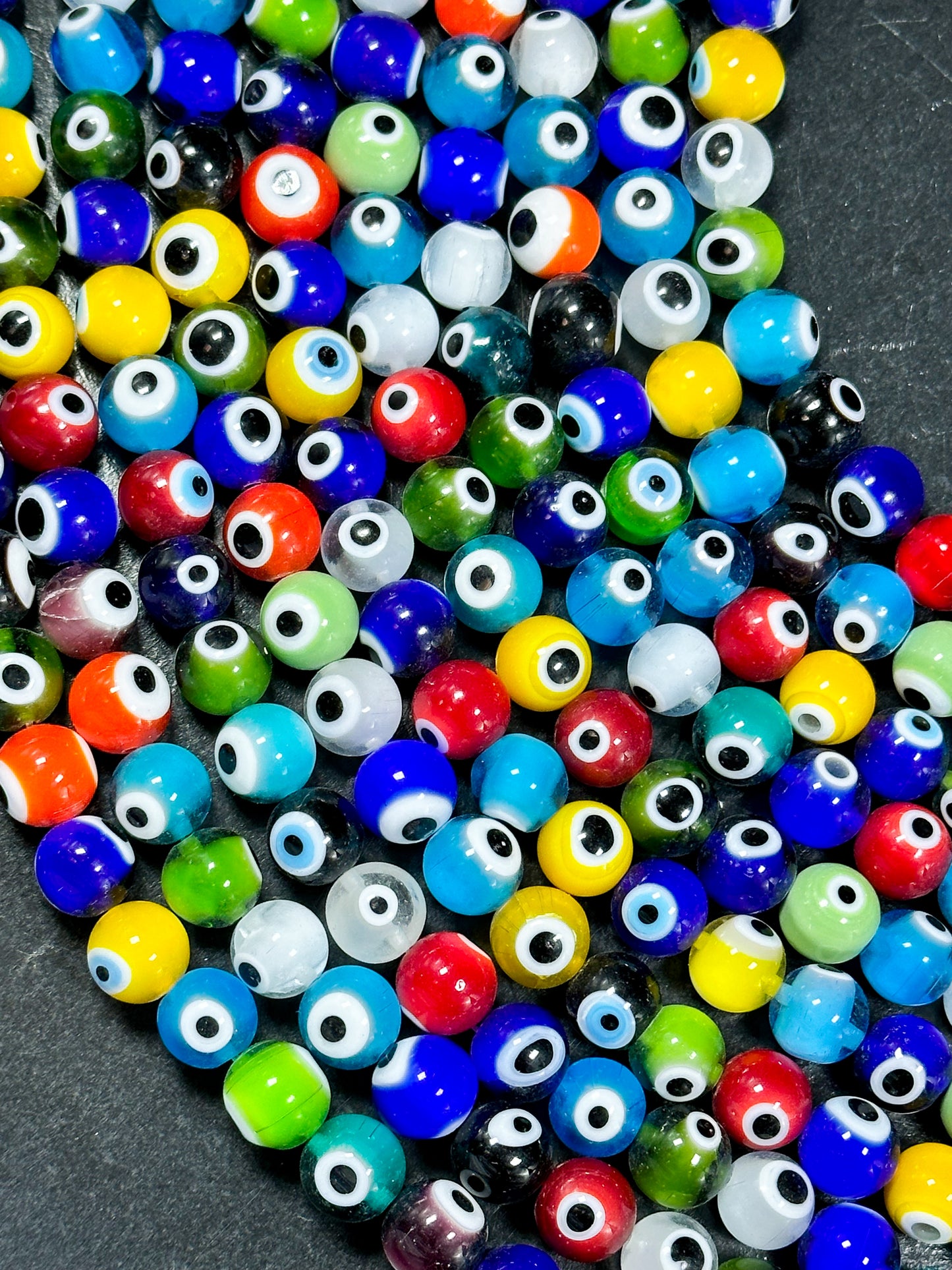 Beautiful Colorful Evil Eye Glass Beads 10mm Round Beads, Beautiful Multicolor Rainbow Evil Eye Amulet Glass Beads, Full Strand Glass Beads