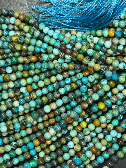 Natural Turquoise Gemstone Bead 4mm Round Beads, Beautiful Natural Blue Green Color Hubei Chinese Turquoise Stone Beads Full Strand 15.5"