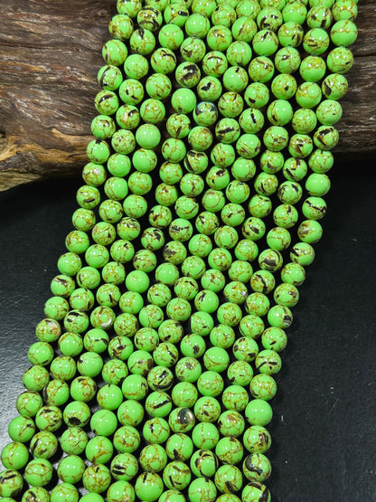 Beautiful Howlite Abalone Shell Bead 6mm 8mm 10mm Round Bead, Gorgeous Neon Green Color Howlite Natural Abalone Shell Bead Full Strand 15.5"