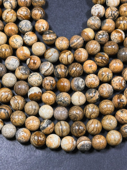 Natural Picture Jasper Gemstone 4mm 6mm 8mm 10mm Round Beads, Beautiful Natural Brown Tan Color Picture Jasper Gemstone Beads 15.5" Strand