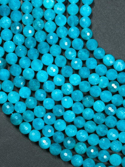 Natural Amazonite Quartz Gemstone Bead Faceted 6mm 8mm 10mm Round Beads, Beautiful Blue Color Amazonite Bead Great Quality Full Strand 15.5"