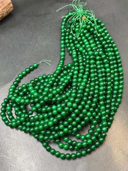 Natural Green Jade Gemstone Bead Smooth 6mm 8mm 10mm Round Beads, Gorgeous Natural Deep Green Color Jade Gemstone Bead Full Strand 15.5"