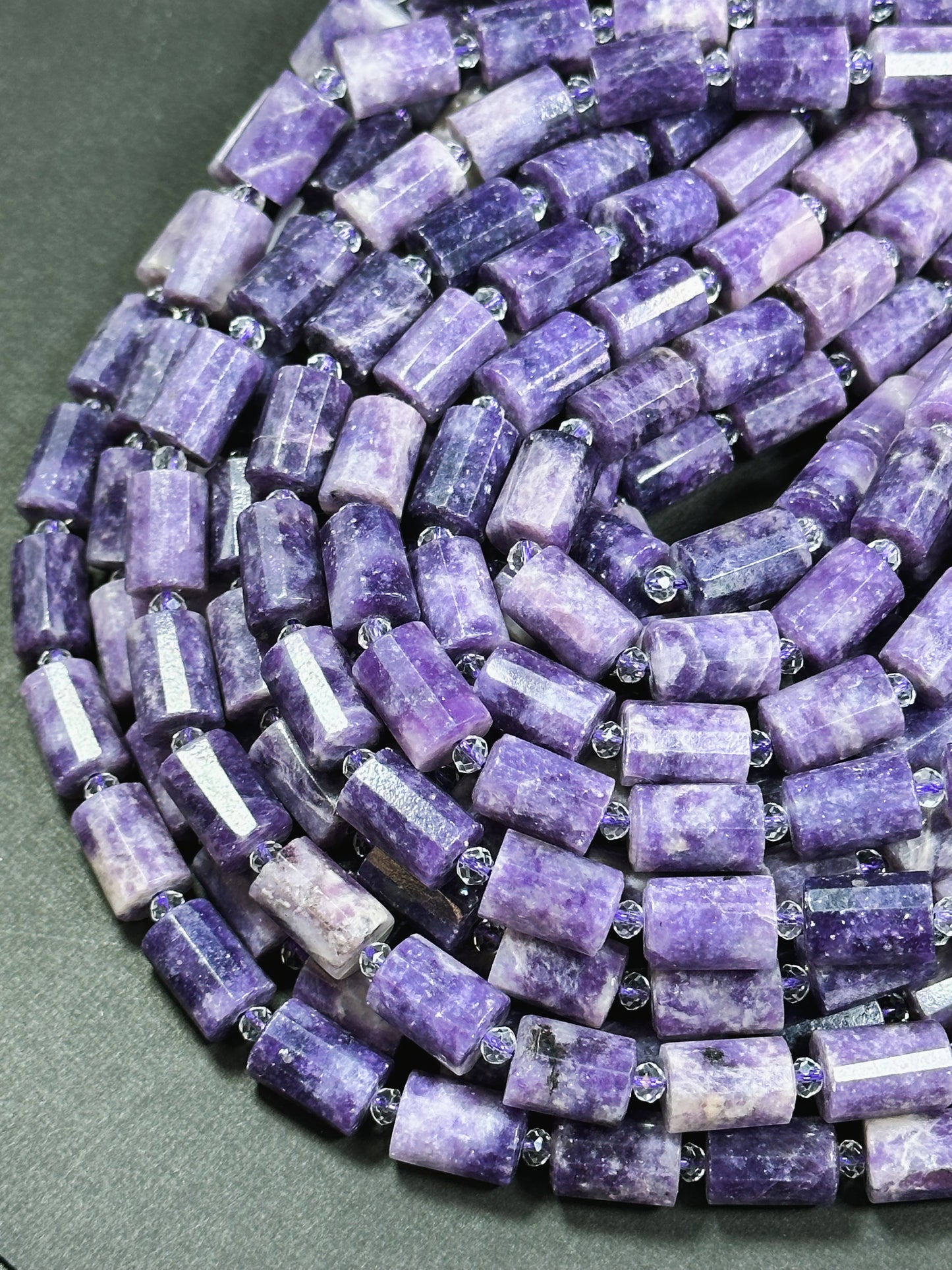 Natural Lepidolite Gemstone Faceted 14x10mm Tube Cylinder Shape, Beautiful Natural Purple Color Lepidolite Gemstone Bead Full Strand 15.5"