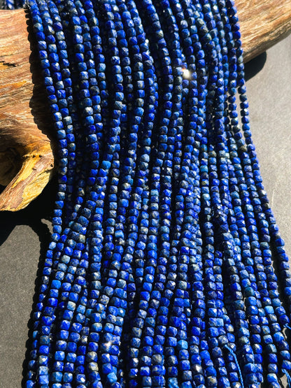 AAA Natural Lapis Lazuli Gemstone Bead Faceted 4mm Cube Shape Bead, Beautiful Natural Royal Blue Color Lapis Lazuli, Excellent Quality 15.5"