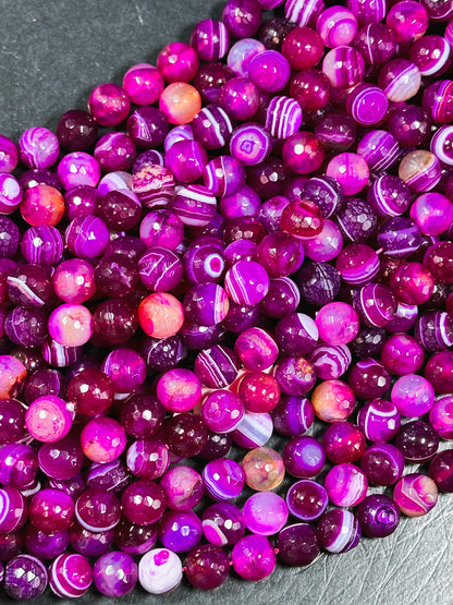 NATURAL Botswana Agate Gemstone Bead Faceted 6mm 8mm 10mm 12mm Round Beads, Beautiful Pink Fuchsia Color Gemstone Bead Full Strand 15.5"