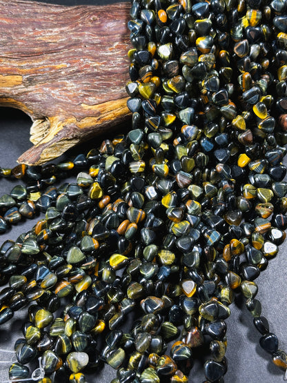 Natural Tiger Eye Gemstone Bead 10mm Heart Shape Bead, Beautiful Navy Blue Brown Color Tiger Eye Bead, Excellent Quality Full Strand 15.5"