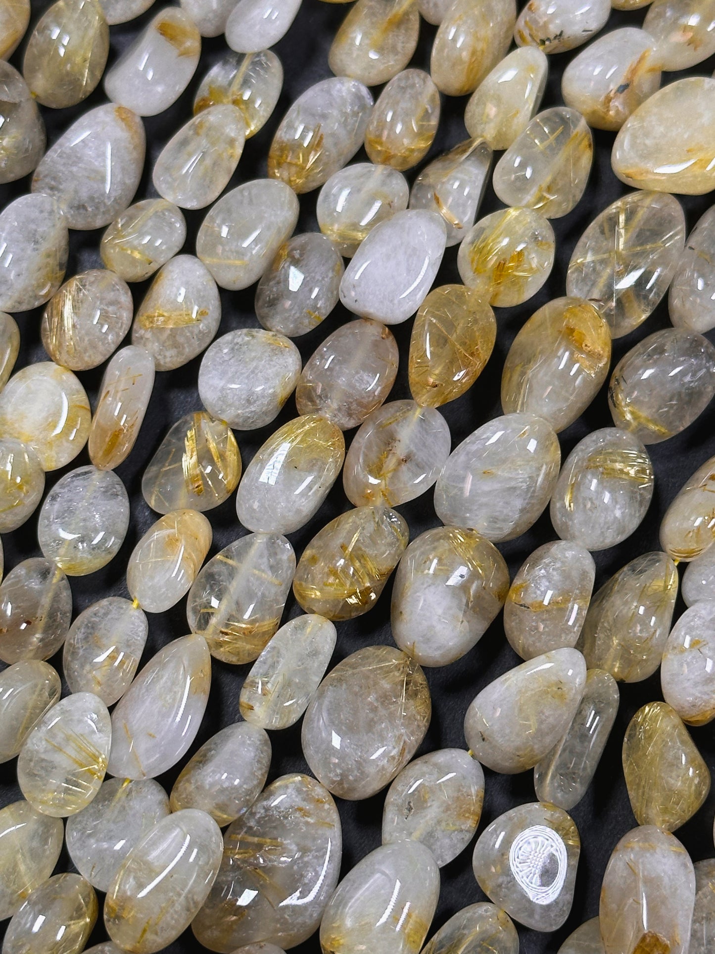 Natural Gold Rutilated Quartz Gemstone Bead Freeform Nugget Shape Bead, Gorgeous Golden Yellow Color Quartz, Great Quality Full Strand 15.5"