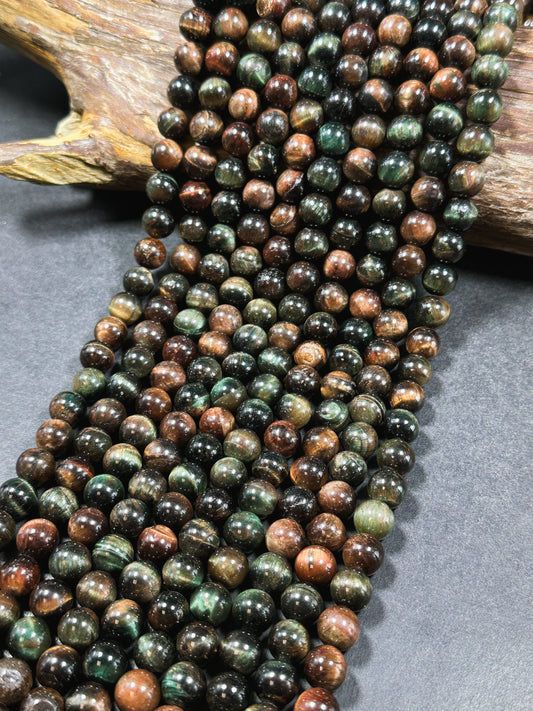 Natural Multicolor Tiger Eye Gemstone 8mm 10mm Round Beads, Gorgeous Multicolor Brown Navy Turquoise Color Tiger Eye Gemstone Beads 15.5"