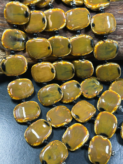 Beautiful Hand Painted Porcelain Beads, 30x24mm Unique Hand Painted Porcelain Rectangle Shape Beads, Gorgeous Brown Color Porcelain Bead 9"