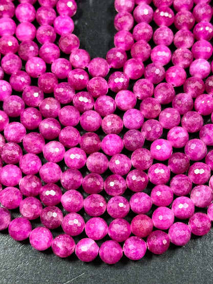 NATURAL Ruby Quartz Gemstone Bead Faceted 6mm 8mm 10mm Round Bead, Beautiful Pink Red Ruby Color Gemstone Bead Full Strand 15.5"