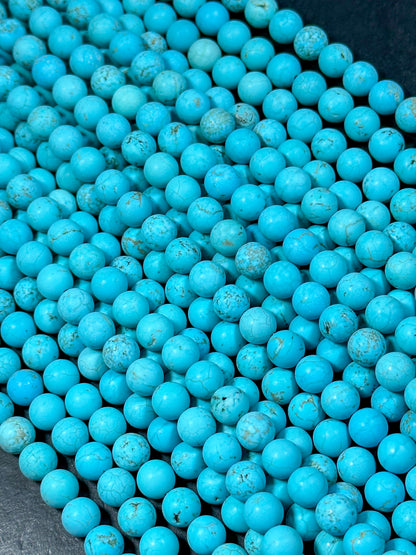 NATURAL Matte Blue Howlite Turquoise Gemstone Bead 6mm 8mm 10mm Round Beads, Gorgeous Turquoise Blue Color Beads Full Strand 15.5"