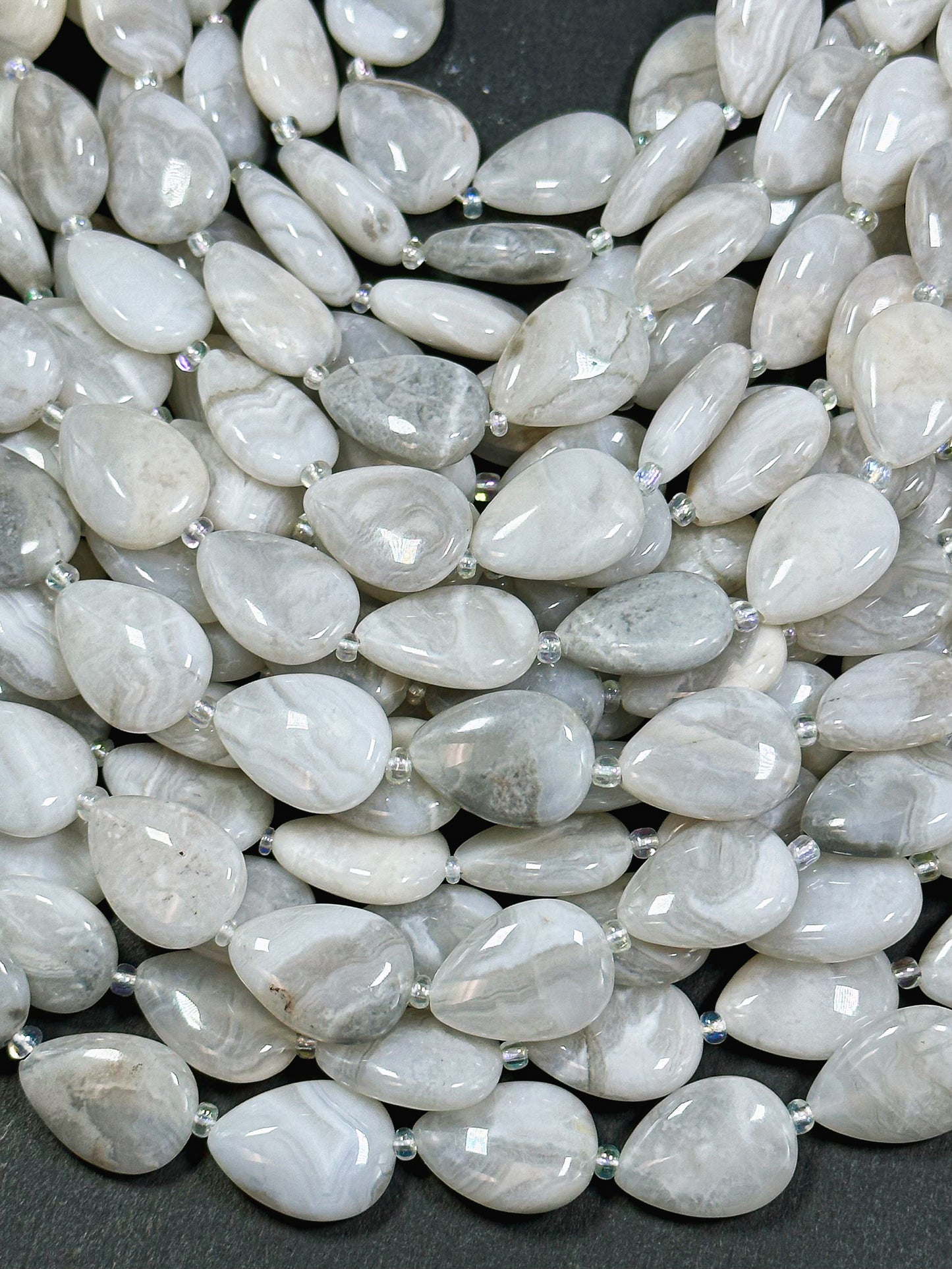 Natural White Lace Agate Gemstone Bead 18x13mm Teardrop Shape, Gorgeous White Gray Color Agate Gemstone Bead Great Quality Full Strand 15.5"