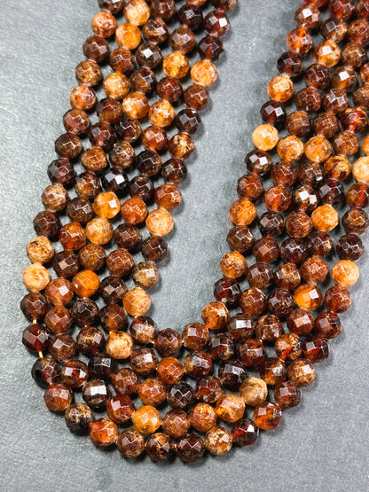 AA Natural Hessonite Orange Garnet Gemstone Bead Faceted 7mm 9mm Round Bead, Gorgeous Orange Brown Color Hessonite Garnet Bead, 15.5" Strand