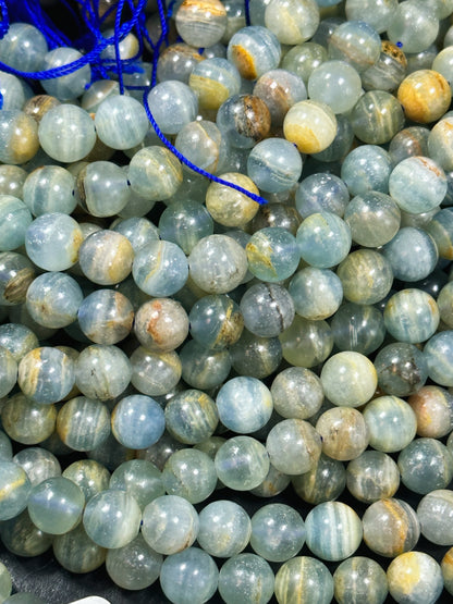 AAA Natural Calcite Gemstone Bead 6mm 8mm 10mm Round Bead. Gorgeous Natural Aqua Blue Brown Calcite Gemstone Bead