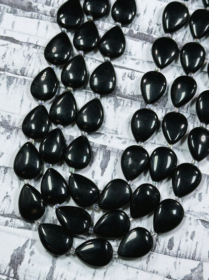 Natural Black Onyx Gemstone Bead 17x13mm Teardrop Shape Bead, Beautiful Natural Black Color Onyx Gemstone Beads, Full Strand 15.5"