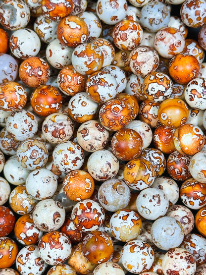 NATURAL Tibetan Gemstone Bead 12mm Round Beads, Beautiful Beige Orange Brown Color Tibetan Gemstone Beads, Excellent Quality Beads 15.5"