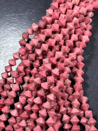 Natural Rhodochrosite Gemstone Bead Faceted 8mm Bicone Diamond Shape Bead, Beautiful Natural Pink Color Rhodochrosite Bead Full Strand 15.5"