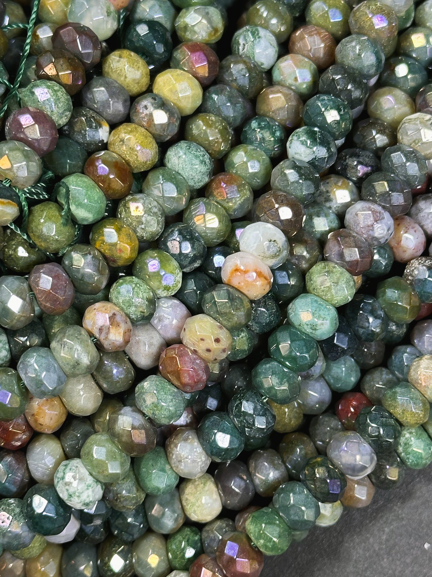 Mystic Indian Agate Gemstone Faceted Rondelle 5x8mm Gorgeous Green and Purple Color Handmade Bead Full Strand 15.5"