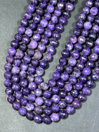 NATURAL Lepidolite Gemstone Bead Faceted 6mm 8mm 10mm Round Bead, Beautiful Deep Dark Purple Color Lepidolite Gemstone Beads Full Strand 15.5"