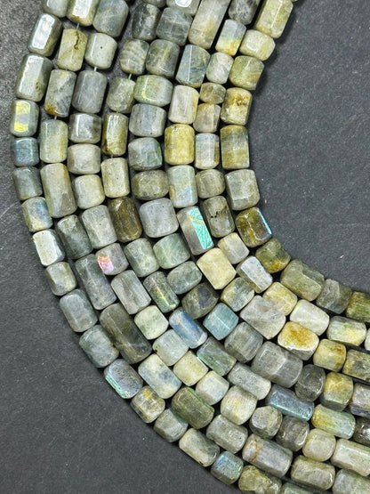 Natural Labradorite Gemstone Bead Faceted Tube Shape Bead, Gorgeous Natural Gray Brown Color, Blue Rainbow Flash Labradorite Beads 15.5"