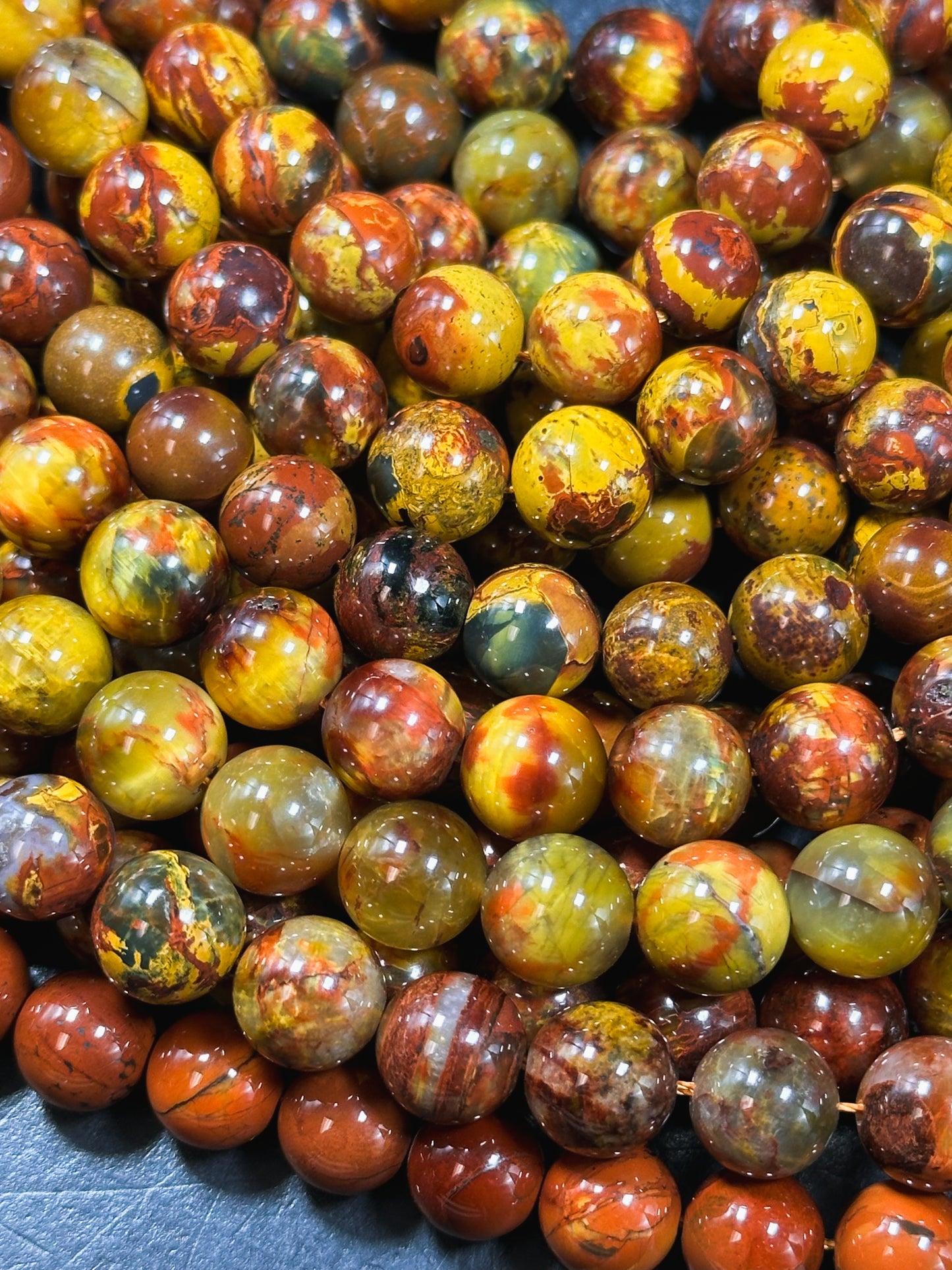 Natural Golden Pietersite Gemstone Bead 6mm 8mm 9mm 10mm 11mm Round Bead, Gorgeous Gold Orange Red Pietersite Bead, Excellent Quality 15.5