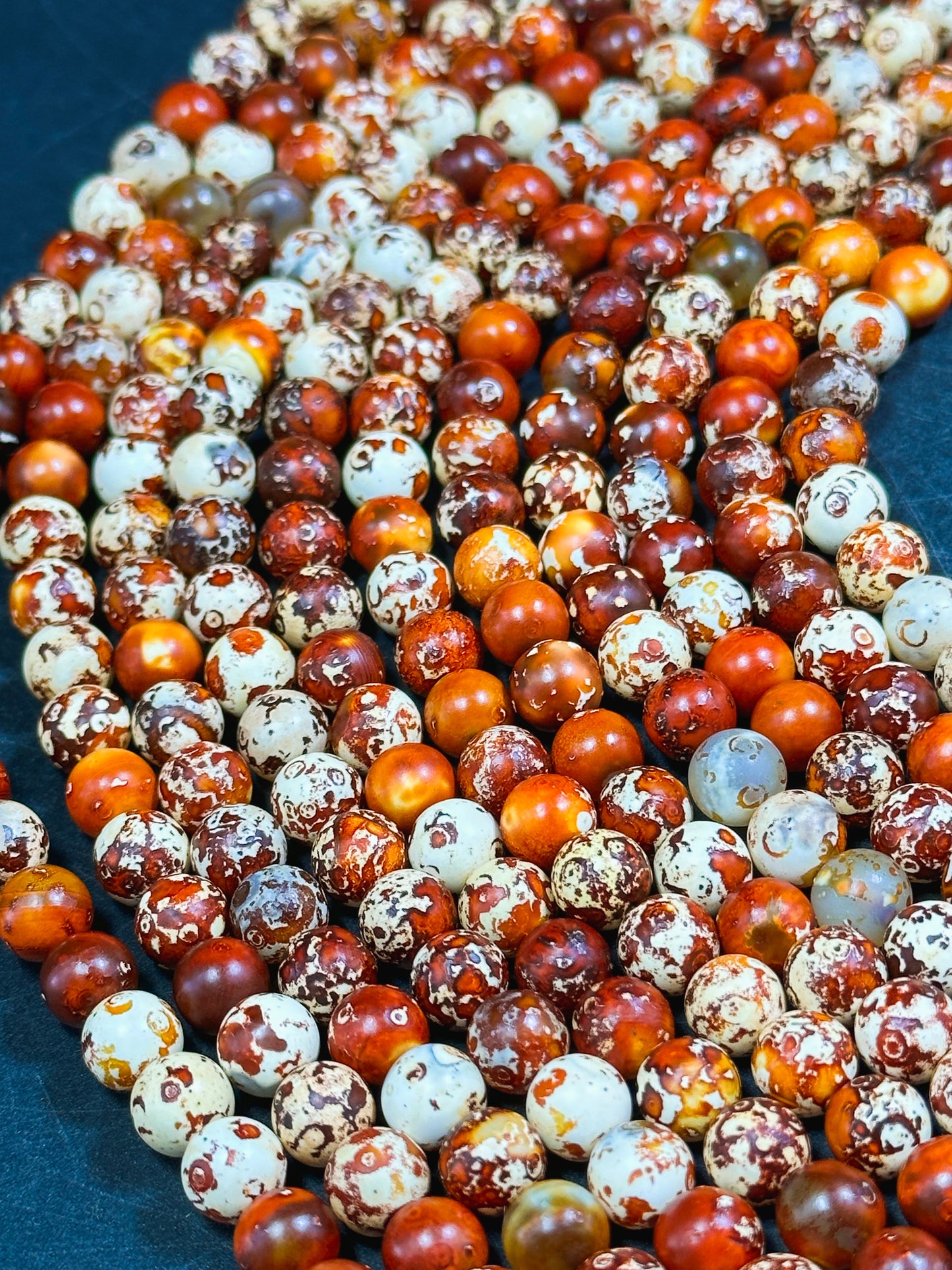 NATURAL Tibetan Gemstone Bead 8mm 10mm Round Bead, Beautiful Orange Brown Color Tibetan Gemstone Bead, Excellent Quality Tibetan Beads 15.5"