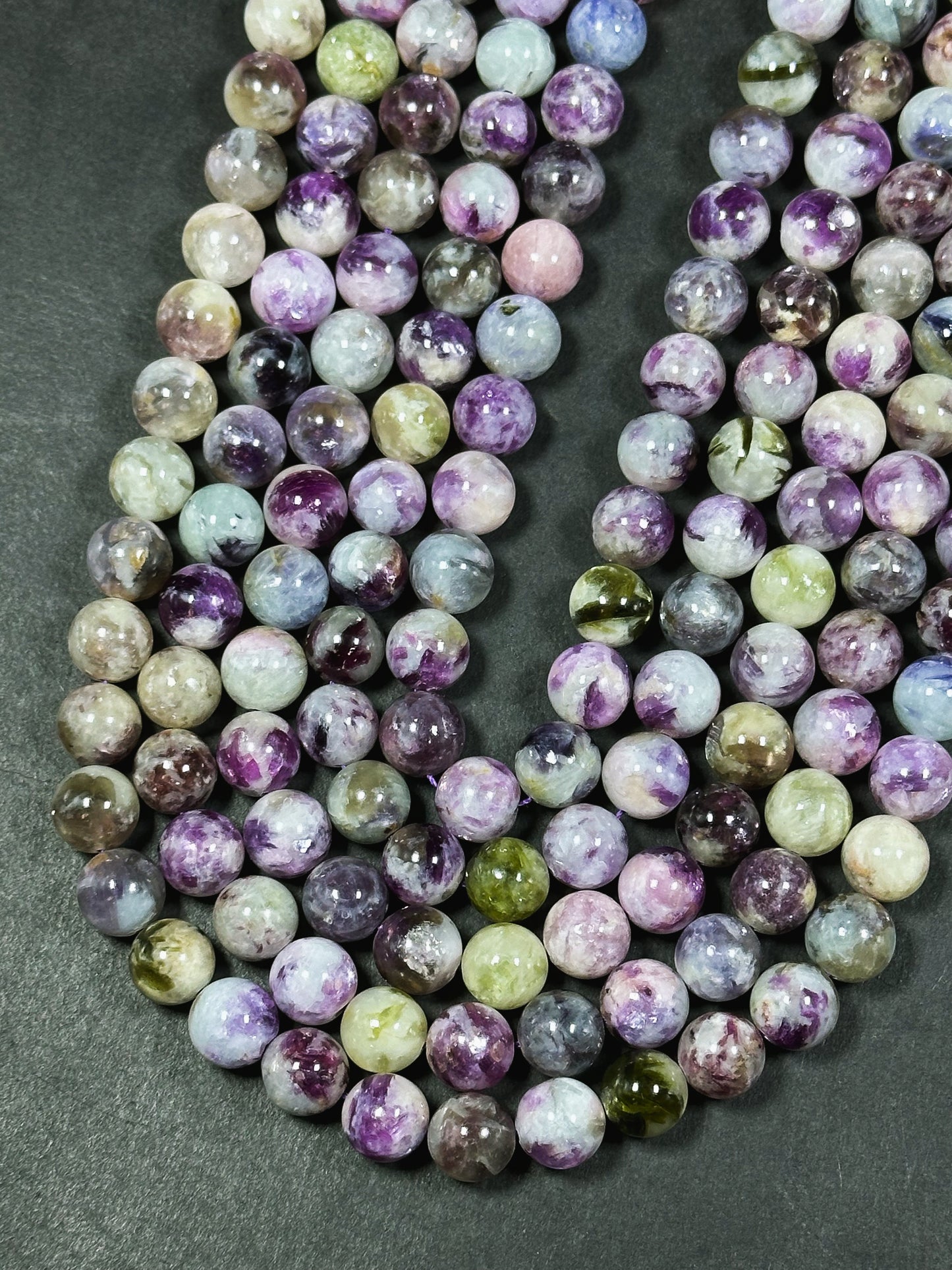 AA Natural Purple Mica Emerald Gemstone Bead 8mm 10mm Round Beads, Beautiful Natural Purple Green Gray Mica Emerald Stone Beads 15.5" Strand