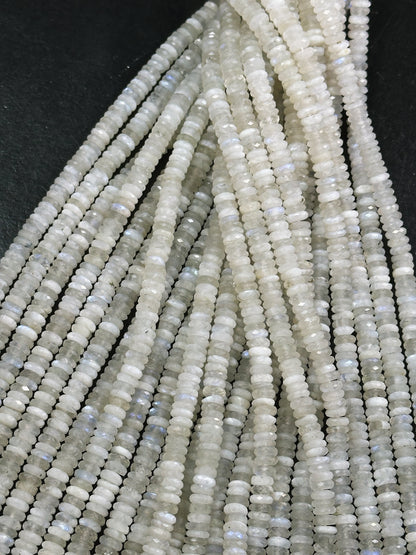 Natural Moonstone Gemstone Bead Faceted 6x2mm Rondelle Shape, Beautiful Natural White Color Blue Flash Moonstone Beads, Full Strand 15.5"