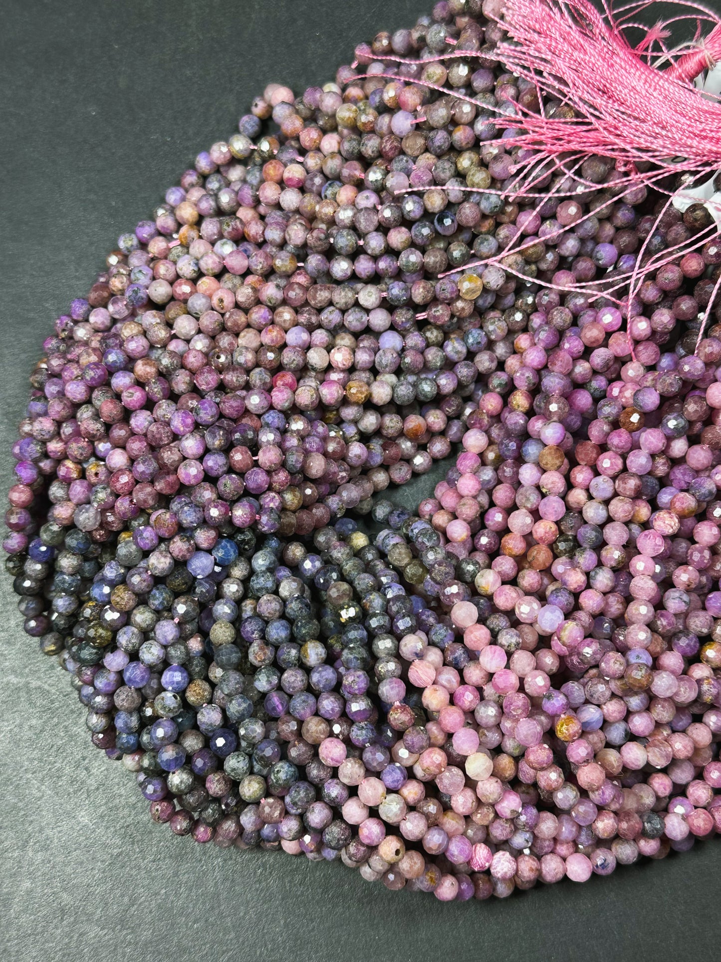 Natural Ruby Sapphire Gemstone Bead Faceted 5mm Round Beads, Beautiful Multicolor Pink Purple Color Ruby Sapphire Beads, Full Strand 15.5"